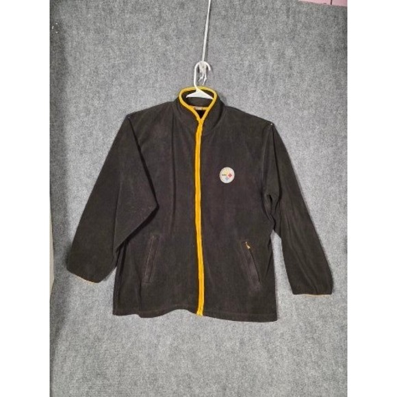 NFL Other - VTG Pittsburgh Steelers Fleece‎ Jacket Full Zip Mens Free Size Black Yellow Logo